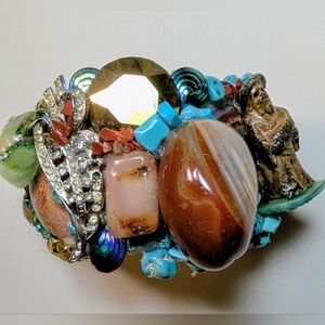 Wendy Gell Wristy Carnelian Swarovski Little Buddha Man Turquoise Chips.